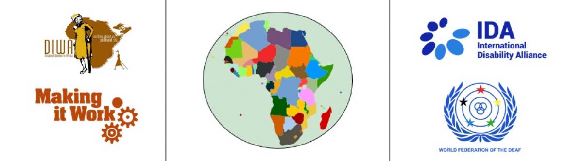 logos of DIWA, MIW, IDA and WFD around the map of Africa